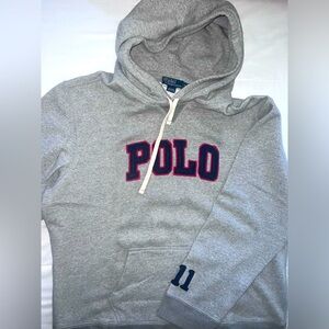 RALPH LAUREN POLO BLOCK LETTER HOODIE SWEAT SHIRT SIZE XXL COLOR GRAY.